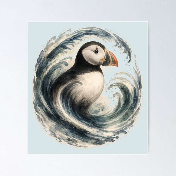 Item preview, Coastal Puffin Wave Art designed and sold by ChirpInc.
