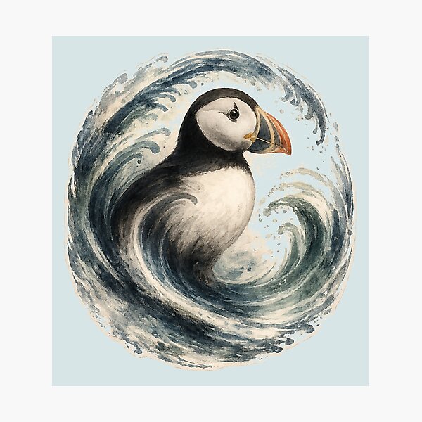 Item preview, Coastal Puffin Wave Art designed and sold by ChirpInc.