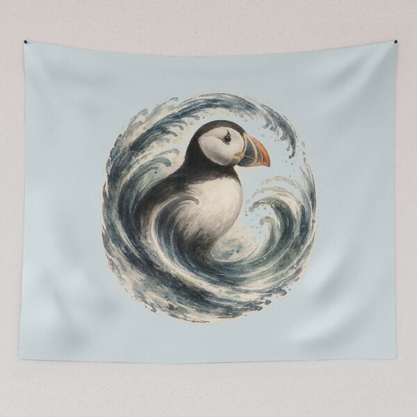 Item preview, Coastal Puffin Wave Art designed and sold by ChirpInc.