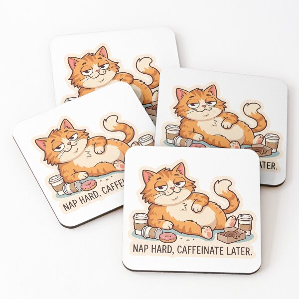 Item preview, Nap Hard Caffeinate Later Funny Orange Cat designed and sold by Lu7u.