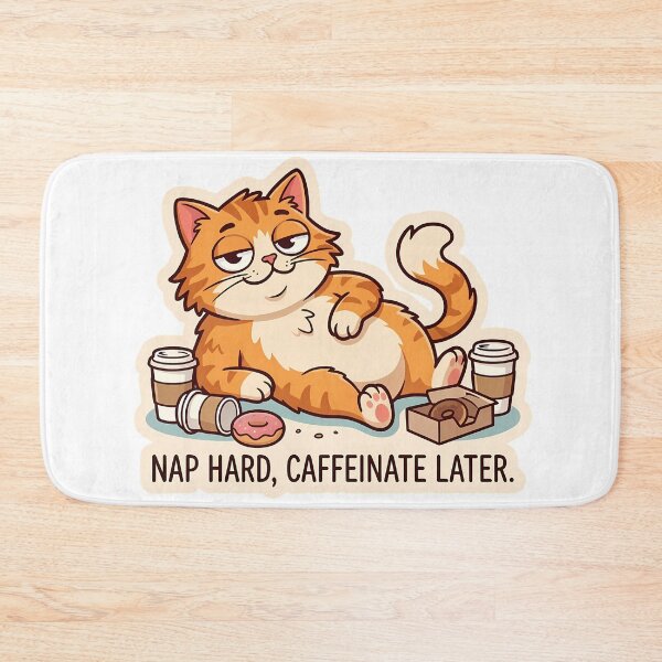 Item preview, Nap Hard Caffeinate Later Funny Orange Cat designed and sold by Lu7u.