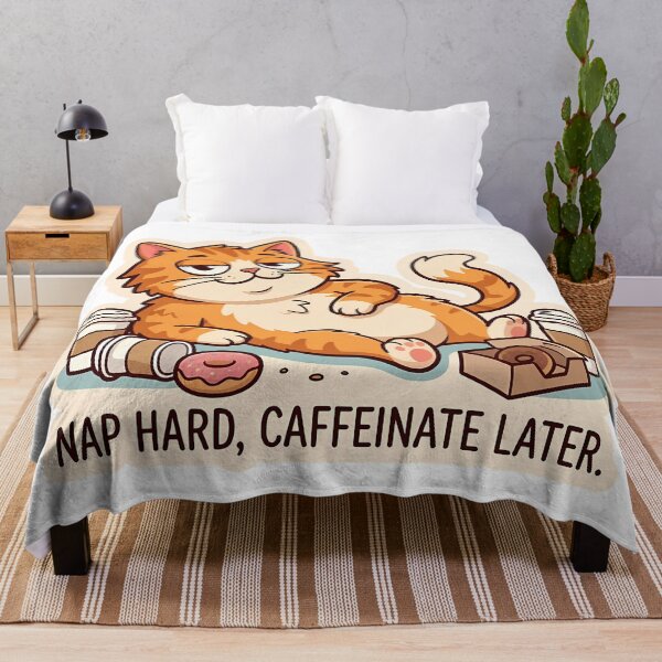 Item preview, Nap Hard Caffeinate Later Funny Orange Cat designed and sold by Lu7u.