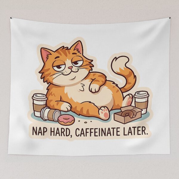 Item preview, Nap Hard Caffeinate Later Funny Orange Cat designed and sold by Lu7u.