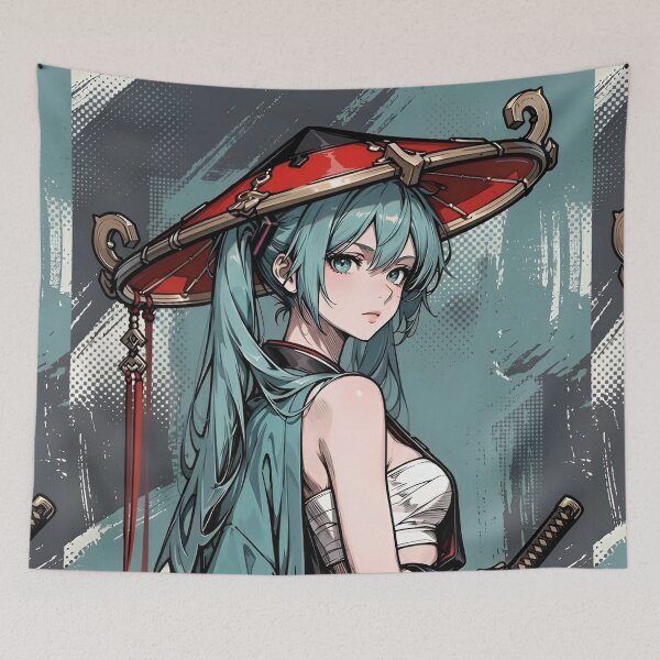 Item preview, Hatsune Miku Samurai Shrine Maiden Fan Art | Elegant Katana Vocaloid Anime Illustration designed and sold by Dyan4.