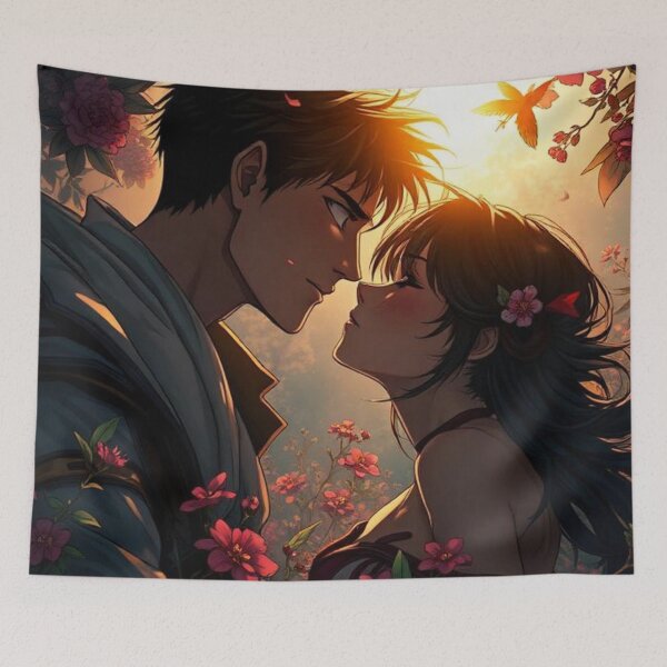Item preview, Manga couple about to kiss among flowers designed and sold by RAISC.