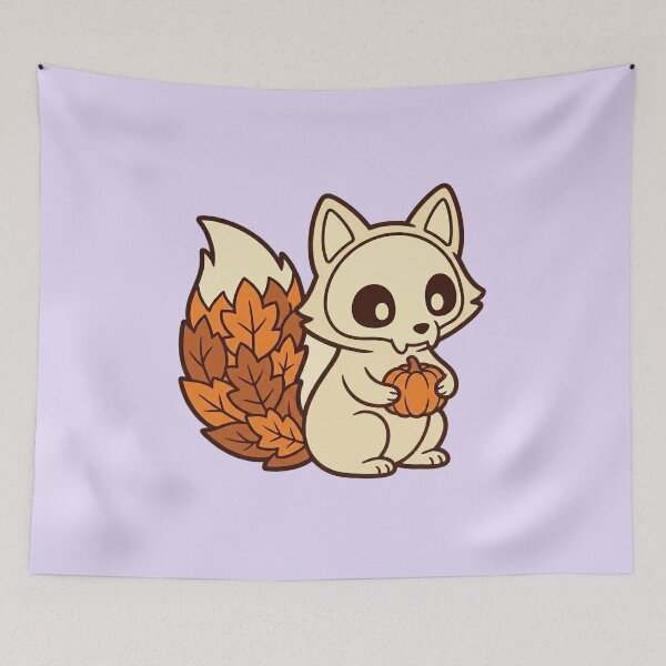 Item preview, Cute Skull Face Fox with Autumn Leaf Tail designed and sold by Castiora.