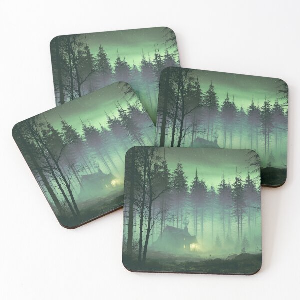 Item preview, Mystical Foggy Forest Cabin at Night designed and sold by Masloshop.