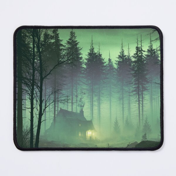 Item preview, Mystical Foggy Forest Cabin at Night designed and sold by Masloshop.