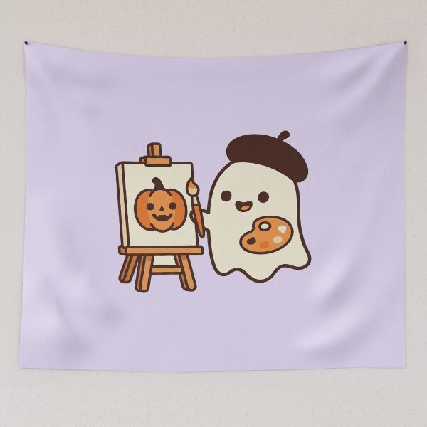 Item preview, Cute Ghost Artist Painting a Pumpkin designed and sold by Castiora.
