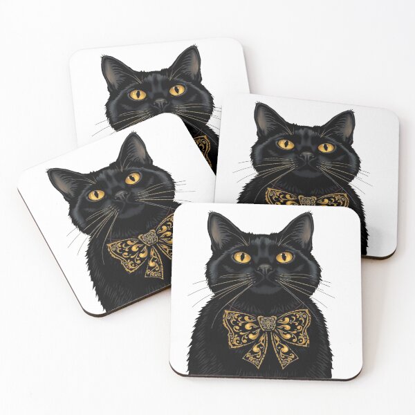 Item preview, Vintage Kitten Wearing Golden Bow Tie Cute Black Cat Sticker designed and sold by hoodiehood.