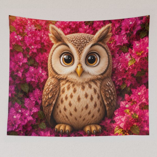 Item preview, Cute Big-Eyed Owl in Pink Blossoms designed and sold by Rohan132.