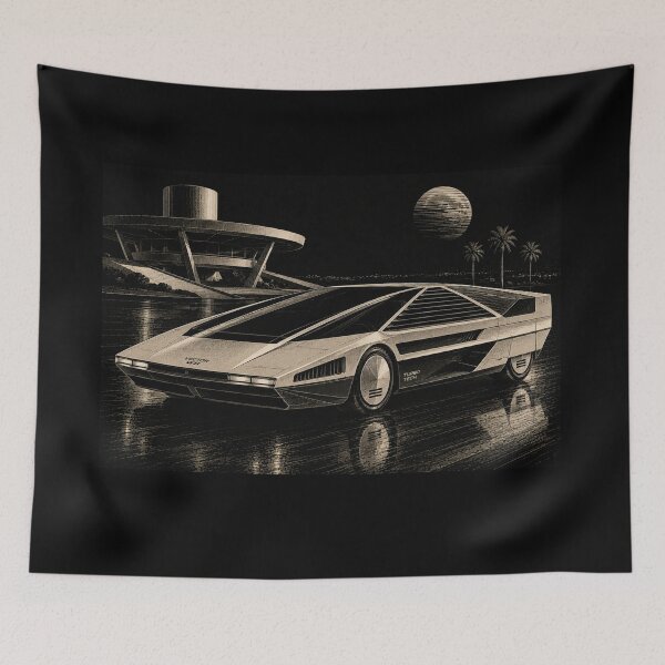 Item preview, 80s Retro Futuristic Concept Car Neon Synthwave Design designed and sold by TEEJAMBOREE.