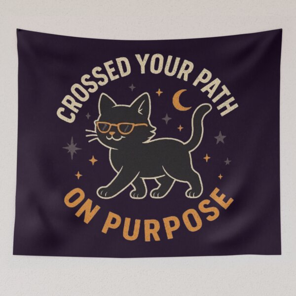Item preview, Crossed Your Path On Purpose Funny Black Cat Halloween T-Shirt designed and sold by HopeAndHustle.