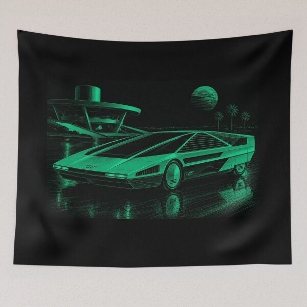 Item preview, 80s Retro Futuristic Concept Car Neon Synthwave Design designed and sold by TEEJAMBOREE.