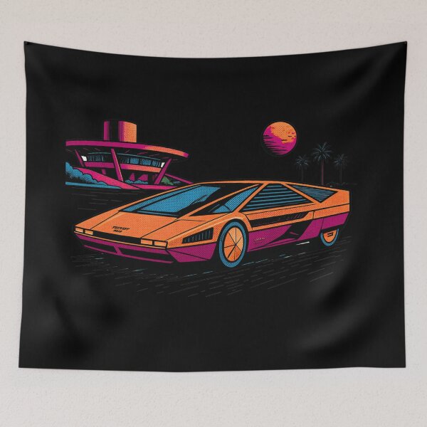 Item preview, 80s Retro Futuristic Concept Car Neon Synthwave Design designed and sold by TEEJAMBOREE.