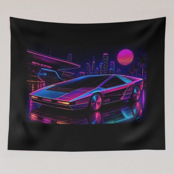 Item preview, 80s Retro Futuristic Concept Car Neon Synthwave Design designed and sold by TEEJAMBOREE.