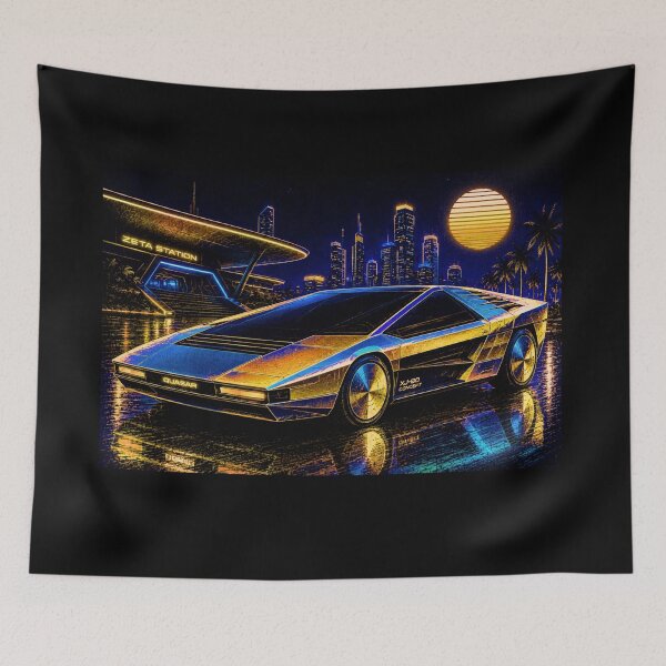 Item preview, 80s Retro Futuristic Concept Car Neon Synthwave Design designed and sold by TEEJAMBOREE.