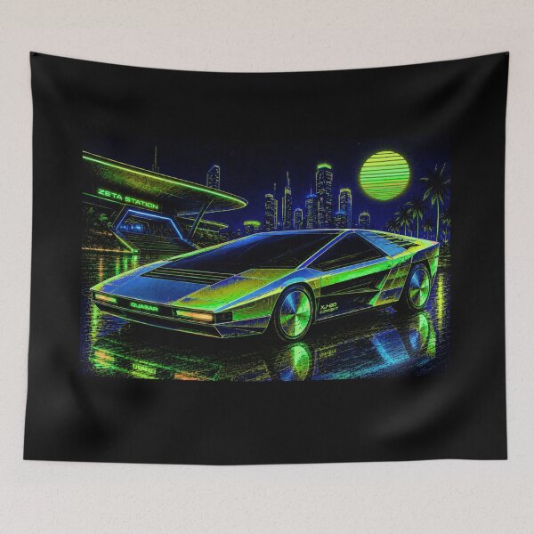 Item preview, 80s Retro Futuristic Concept Car Neon Synthwave Design designed and sold by TEEJAMBOREE.
