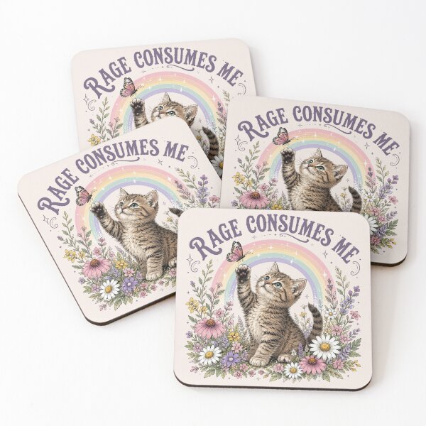Item preview, Vintage Rage Consumes Me, Funny Cat, Ironic Meme, Floral Kitten Rainbow, Sarcastic Mental Health Gift designed and sold by Sprinkle12345.