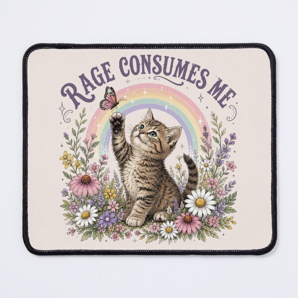 Item preview, Vintage Rage Consumes Me, Funny Cat, Ironic Meme, Floral Kitten Rainbow, Sarcastic Mental Health Gift designed and sold by Sprinkle12345.