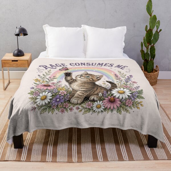 Item preview, Vintage Rage Consumes Me, Funny Cat, Ironic Meme, Floral Kitten Rainbow, Sarcastic Mental Health Gift designed and sold by Sprinkle12345.