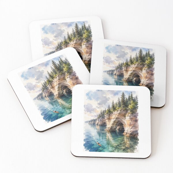 Item preview, Pictured Rocks National Lakeshore Watercolor Painting | Michigan Landscape Wall Art | Lake Superior Print designed and sold by Nubrixa-Studio.