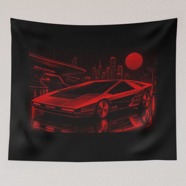 Item preview, 80s Retro Futuristic Concept Car Neon Synthwave Design designed and sold by TEEJAMBOREE.