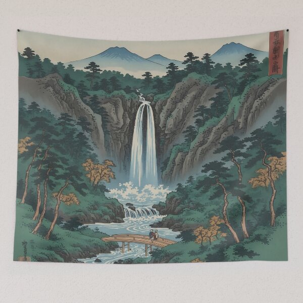 Item preview, Mountain Waterfall Japanese Ukiyo-e Art designed and sold by Glitchart66.