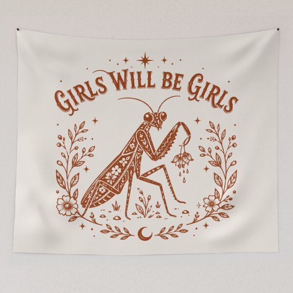 Item preview, Girls Will Be Girls Praying Mantis, Feminist Insect, Vintage Botanical Mantis, Nature Lover Gift designed and sold by Sprinkle12345.