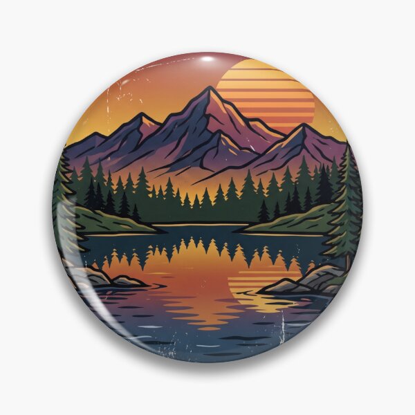Item preview, Retro Sunset Mountain Sticker | Vintage Nature Decal designed and sold by ZaanaDesign.