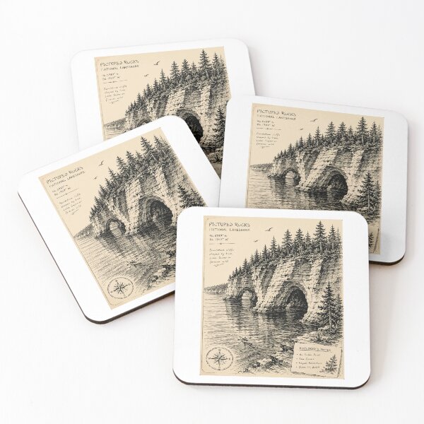 Item preview, Pictured Rocks National Lakeshore Pen & Ink Illustration | Vintage Sketch Wall Art | Michigan Print designed and sold by Nubrixa-Studio.