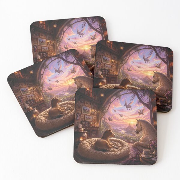 Item preview, Magical Pegasus Mother and Foal in Cozy Stable Overlooking Sunset Castle Valley designed and sold by LisaMise.