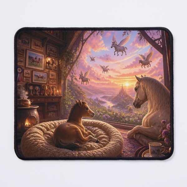 Item preview, Magical Pegasus Mother and Foal in Cozy Stable Overlooking Sunset Castle Valley designed and sold by LisaMise.