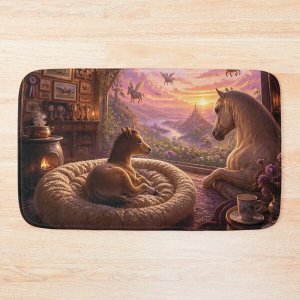 Item preview, Magical Pegasus Mother and Foal in Cozy Stable Overlooking Sunset Castle Valley designed and sold by LisaMise.