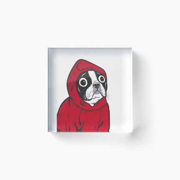 Boston Terrier in a Red Hoodie Acrylic Block