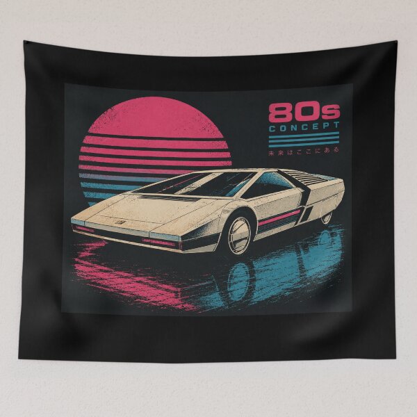 Item preview, 80s Retro Futuristic Concept Car Neon Synthwave Design designed and sold by TEEJAMBOREE.