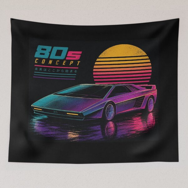 Item preview, 80s Retro Futuristic Concept Car Neon Synthwave Design designed and sold by TEEJAMBOREE.