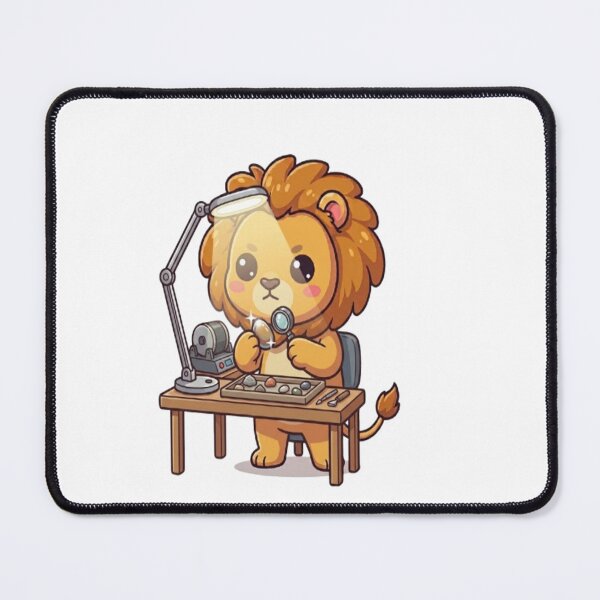 Item preview, Cute Lion Gemologist Polishing Rocks designed and sold by Ella_Sketch.