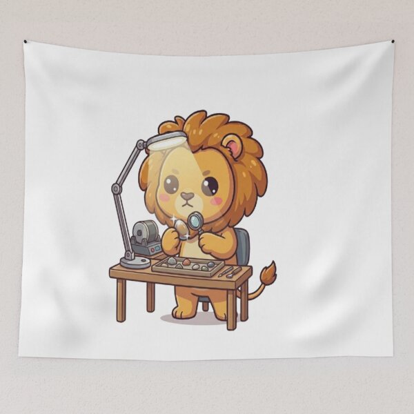 Item preview, Cute Lion Gemologist Polishing Rocks designed and sold by Ella_Sketch.