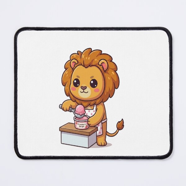 Item preview, Cute Lion Scooping Strawberry Ice Cream designed and sold by Ella_Sketch.