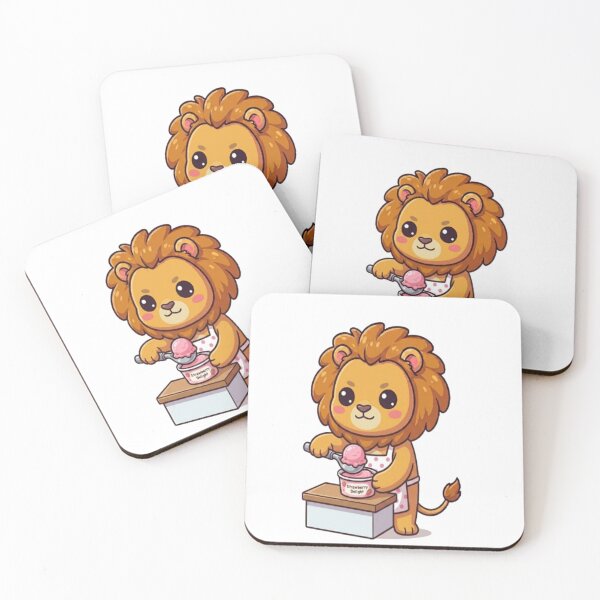 Item preview, Cute Lion Scooping Strawberry Ice Cream designed and sold by Ella_Sketch.