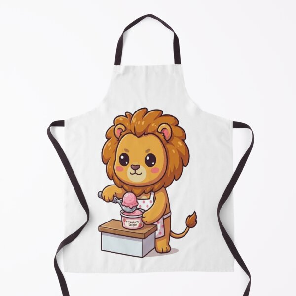 Item preview, Cute Lion Scooping Strawberry Ice Cream designed and sold by Ella_Sketch.