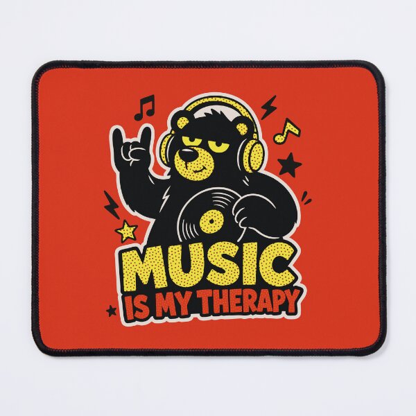 Item preview, Music Is My Therapy Retro Cartoon Music Lover Bear designed and sold by CamaleonDesigns.
