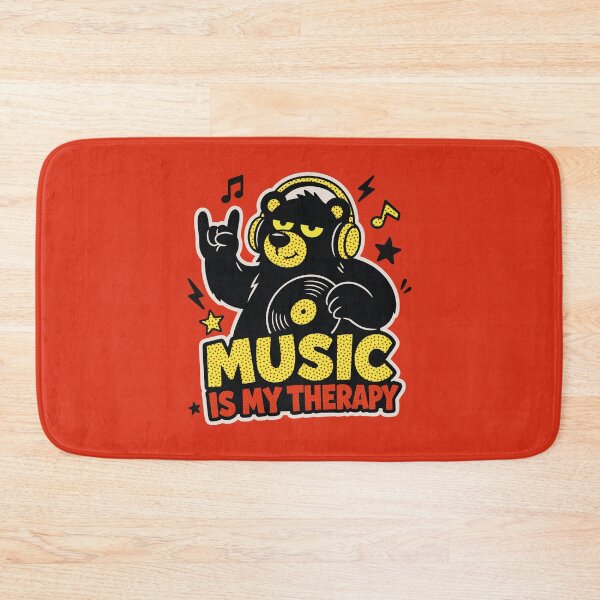 Item preview, Music Is My Therapy Retro Cartoon Music Lover Bear designed and sold by CamaleonDesigns.