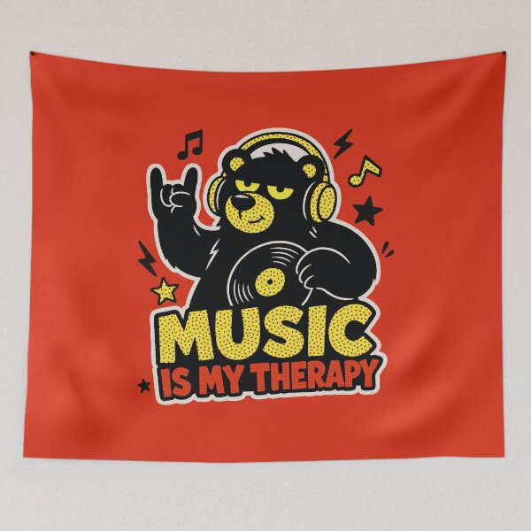 Item preview, Music Is My Therapy Retro Cartoon Music Lover Bear designed and sold by CamaleonDesigns.