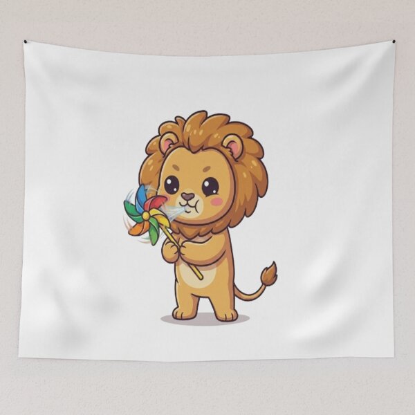 Item preview, Cute Lion Blowing Colorful Pinwheel designed and sold by Ella_Sketch.