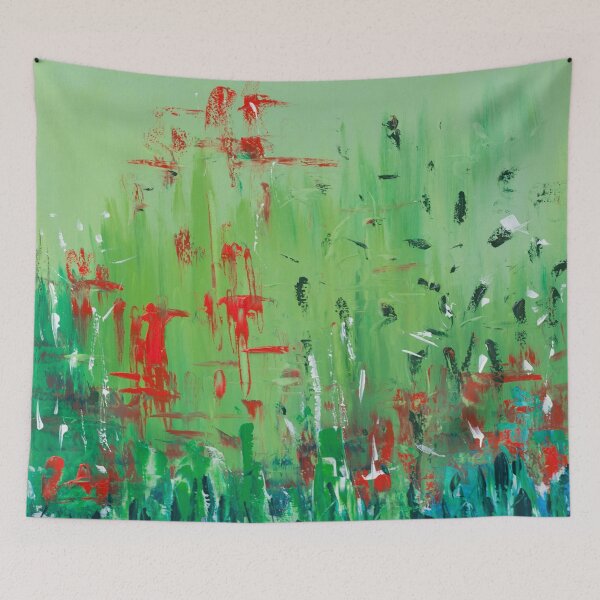 Item preview, Spring Meadow – Abstract Wild Grass Field with Red Wildflowers designed and sold by Ingorgia Studio.