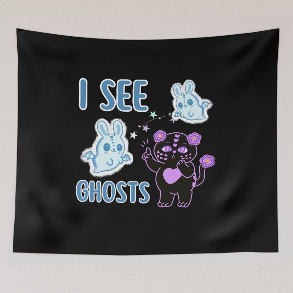 Item preview, I see ghosts - Black love cat seeing bunny boo ghosts designed and sold by BritishDelights.