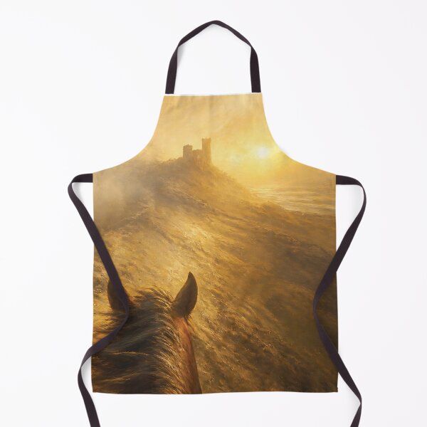 Item preview, Horseback Ride Toward Sunlit Coastal Castle at Sunset Over Golden Mist and Rugged Cliffs designed and sold by LisaMise.