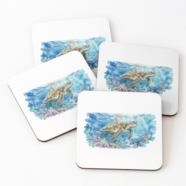Item preview, Watercolor Turtle and Cat Ocean Adventure designed and sold by Minuet-Misha.